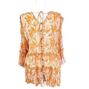 Anthropologie Plus Size 2X Tunic MarigoldnButton up leaf patterned Boho